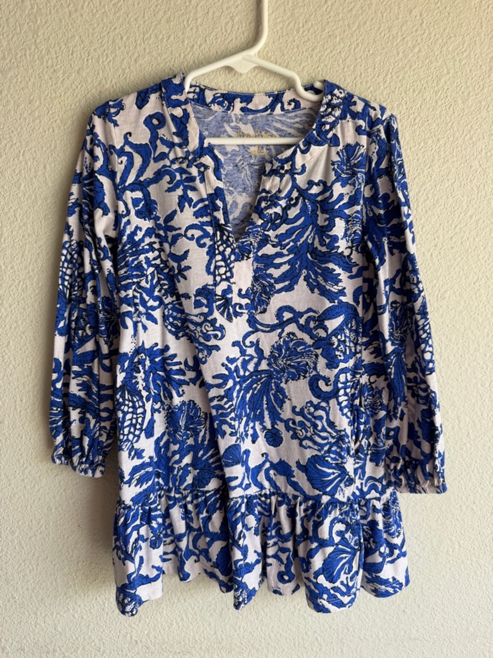 Lilly Pulitzer White and Blue Floral Kids Casual Tunic Dress
